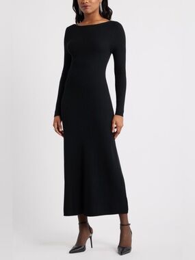 Open Edit Long Sleeve Rib Maxi Dress